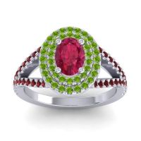 Ruby Ring In Palladium With Peridot And Garnet Dhala Oval Halo Ring
