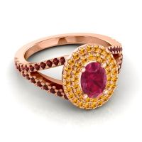 Ornate Oval Halo Dhala Ring