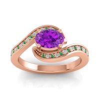 Amethyst Ring In 18K Rose Gold With Lab Diamond And Emerald Phala Oval Modern Ring