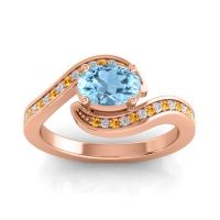 Aquamarine Ring In 14K Rose Gold With Diamond And Citrine Phala Oval Modern Ring