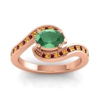 Emerald Ring In 18K Rose Gold With Citrine And Garnet Phala Oval Modern Ring