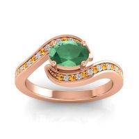 Emerald Ring In 14K Rose Gold With Diamond And Citrine Phala Oval Modern Ring