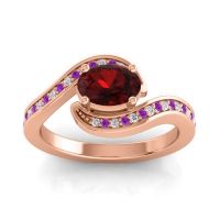 Garnet Ring In 18K Rose Gold With Amethyst And Lab Diamond Phala Oval Modern Ring