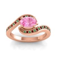 Pink Tourmaline Ring In 18K Rose Gold With Garnet And Emerald Phala Oval Modern Ring