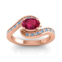 Ruby Ring In 18K Rose Gold With Lab Diamond And Swiss Blue Topaz Phala Oval Modern Ring