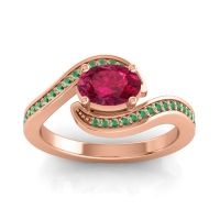 Ruby Ring In 18K Rose Gold With Emerald Phala Oval Modern Ring