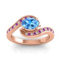 Swiss Blue Topaz Ring In 18K Rose Gold With Amethyst And Lab Diamond Phala Oval Modern Ring