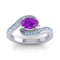 Amethyst Ring In Palladium With Diamond And Aquamarine Phala Oval Modern Ring