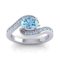 Aquamarine Engagement Ring In 14k White Gold With Diamond - Phala Oval Modern Ring