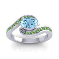 Aquamarine Ring In Palladium With Peridot And Emerald Phala Oval Modern Ring