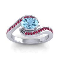 Aquamarine Ring In Palladium With Ruby Phala Oval Modern Ring