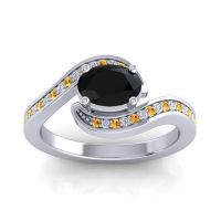 Black Onyx Ring In 14k White Gold With Lab Diamond And Citrine Phala Oval Modern Ring