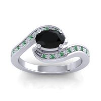 Black Onyx Ring In 14k White Gold With Lab Diamond And Emerald Phala Oval Modern Ring