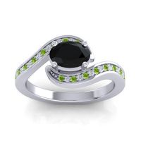 Black Onyx Ring In 14k White Gold With Lab Diamond And Peridot Phala Oval Modern Ring