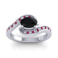 Black Onyx Engagement Ring In 18k White Gold With Ruby And Diamond - Phala Oval Modern Ring