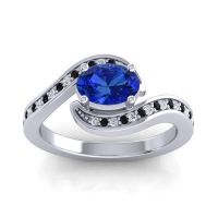 Lab Blue Sapphire Engagement Ring In Palladium With Black Onyx And Diamond - Phala Oval Modern Ring