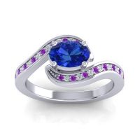 Lab Blue Sapphire Ring In Palladium With Lab Diamond And Amethyst Phala Oval Modern Ring