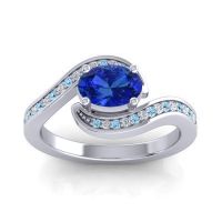 Lab Blue Sapphire Ring In Palladium With Diamond And Aquamarine Phala Oval Modern Ring