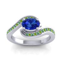 Lab Blue Sapphire Ring In Palladium With Peridot And Emerald Phala Oval Modern Ring