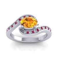 Citrine Engagement Ring In 18k White Gold With Ruby And Diamond - Phala Oval Modern Ring