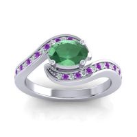 Emerald Engagement Ring In Palladium With Amethyst And Diamond - Phala Oval Modern Ring