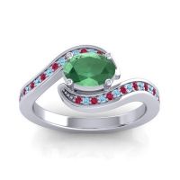 Emerald Ring In Palladium With Aquamarine And Ruby Phala Oval Modern Ring