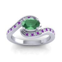 Emerald Ring In Palladium With Diamond And Amethyst Phala Oval Modern Ring