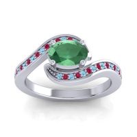 Emerald Ring In Palladium With Ruby And Aquamarine Phala Oval Modern Ring