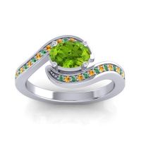Peridot Ring In Palladium With Citrine And Emerald Phala Oval Modern Ring