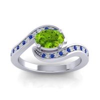 Peridot Ring In Palladium With Diamond And Blue Sapphire Phala Oval Modern Ring