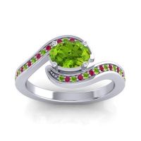 Peridot Ring In 14k White Gold With Ruby Phala Oval Modern Ring