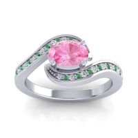 Pink Tourmaline Ring In Palladium With Emerald And Lab Diamond Phala Oval Modern Ring