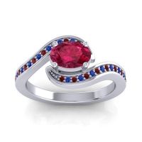 Ruby Ring In Palladium With Blue Sapphire And Garnet Phala Oval Modern Ring
