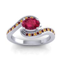 Ruby Ring In Palladium With Citrine And Garnet Phala Oval Modern Ring