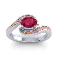Ruby Ring In Palladium With Pink Tourmaline And Citrine Phala Oval Modern Ring