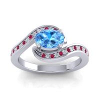 Swiss Blue Topaz Ring In Palladium With Diamond And Ruby Phala Oval Modern Ring