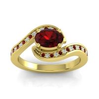 Garnet Ring In 14k Yellow Gold With Lab Diamond Phala Oval Modern Ring