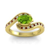 Peridot Ring In 14k Yellow Gold With Diamond And Garnet Phala Oval Modern Ring