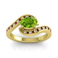 Peridot Engagement Ring In 18k Yellow Gold With Garnet And Diamond - Phala Oval Modern Ring
