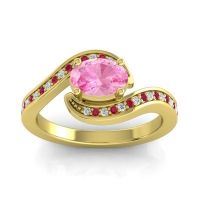 Pink Tourmaline Engagement Ring In 18k Yellow Gold With Ruby And Diamond - Phala Oval Modern Ring