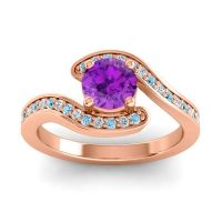 Amethyst Ring In 18K Rose Gold With Aquamarine And Lab Diamond Nidra Round Modern Ring