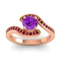 Amethyst Ring In 14K Rose Gold With Garnet And Ruby Nidra Round Modern Ring