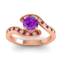 Amethyst Engagement Ring In 14K Rose Gold With Ruby And Diamond - Nidra Round Modern Ring