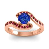 Lab Blue Sapphire Ring In 14K Rose Gold With Garnet And Ruby Nidra Round Modern Ring