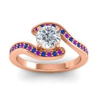 Lab Diamond Ring In 18K Rose Gold With Amethyst And Blue Sapphire Nidra Round Modern Ring