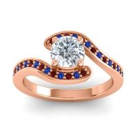 Lab Diamond Ring In 14K Rose Gold With Garnet And Blue Sapphire Nidra Round Modern Ring