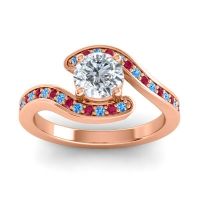 Lab Diamond Ring In 14K Rose Gold With Swiss Blue Topaz And Ruby Nidra Round Modern Ring