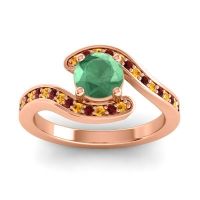 Emerald Ring In 18K Rose Gold With Citrine And Garnet Nidra Round Modern Ring