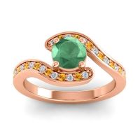 Emerald Ring In 14K Rose Gold With Diamond And Citrine Nidra Round Modern Ring