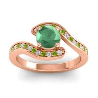 Lab Emerald Ring In 18K Rose Gold With Lab Diamond And Peridot Nidra Round Modern Ring